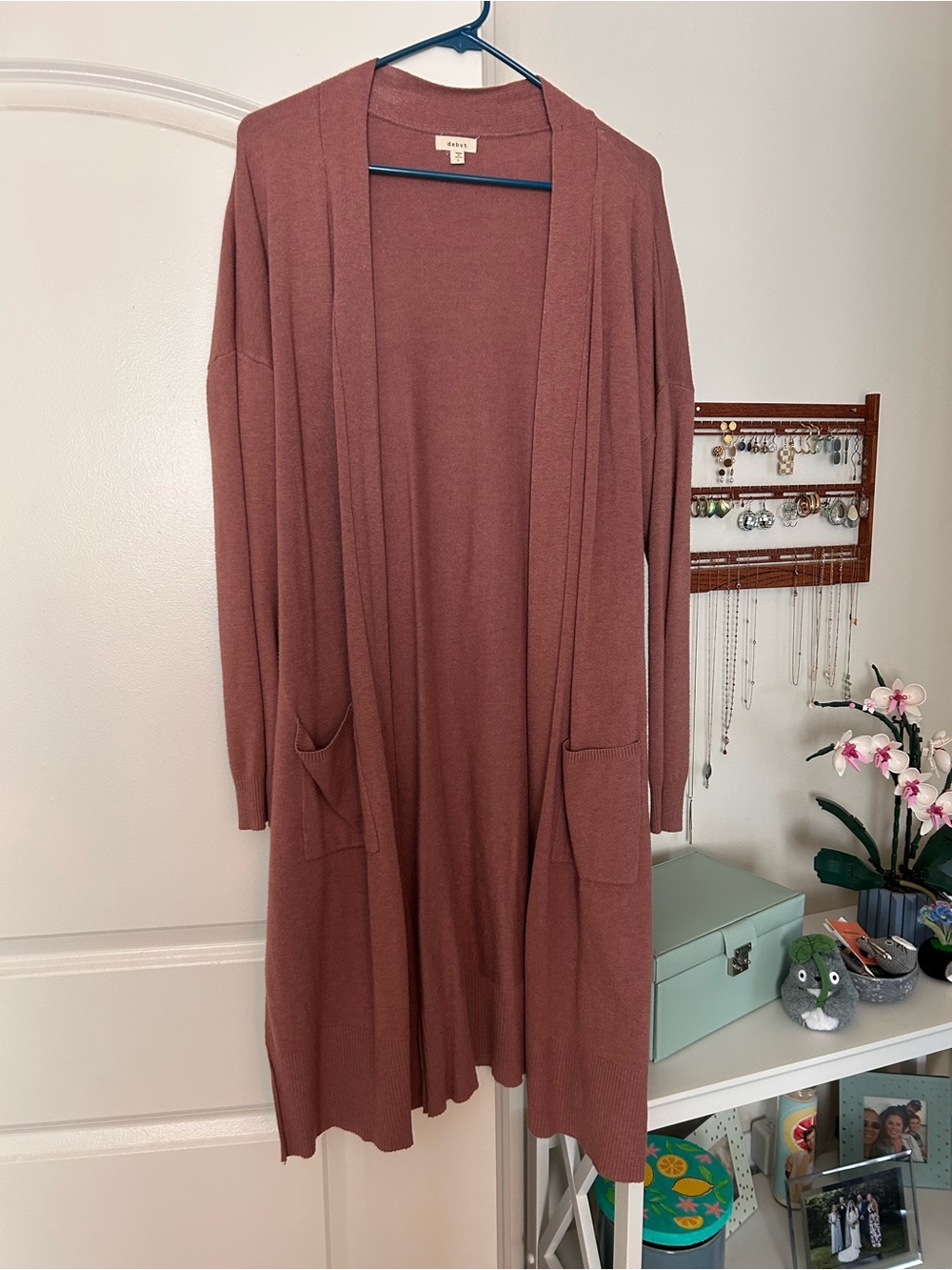 debut Dusty Rose Open-Front Long Cardigan